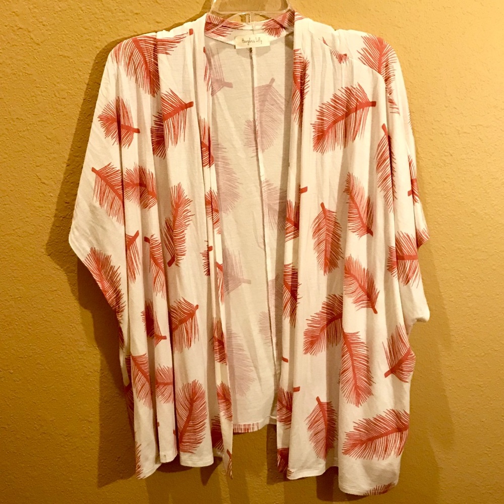 Cream & Peach Feather Knit Kimono Size M/L